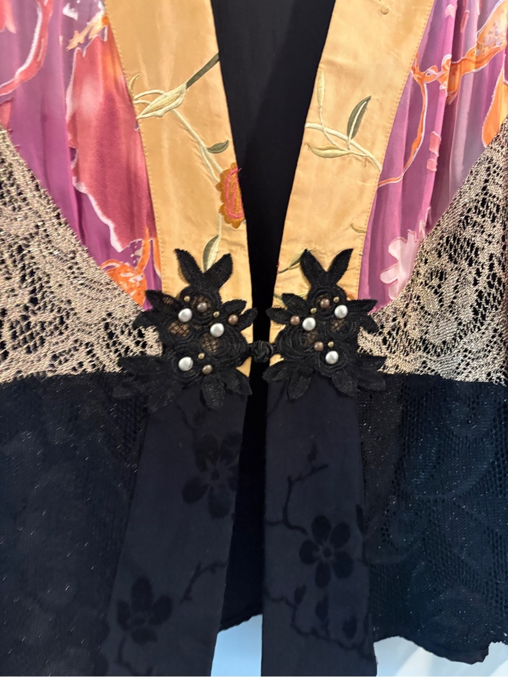 VINTAGE Spencer Alexis Floral Kimono Jacket Sheer Boho Open Front XL - Picture 7 of 16